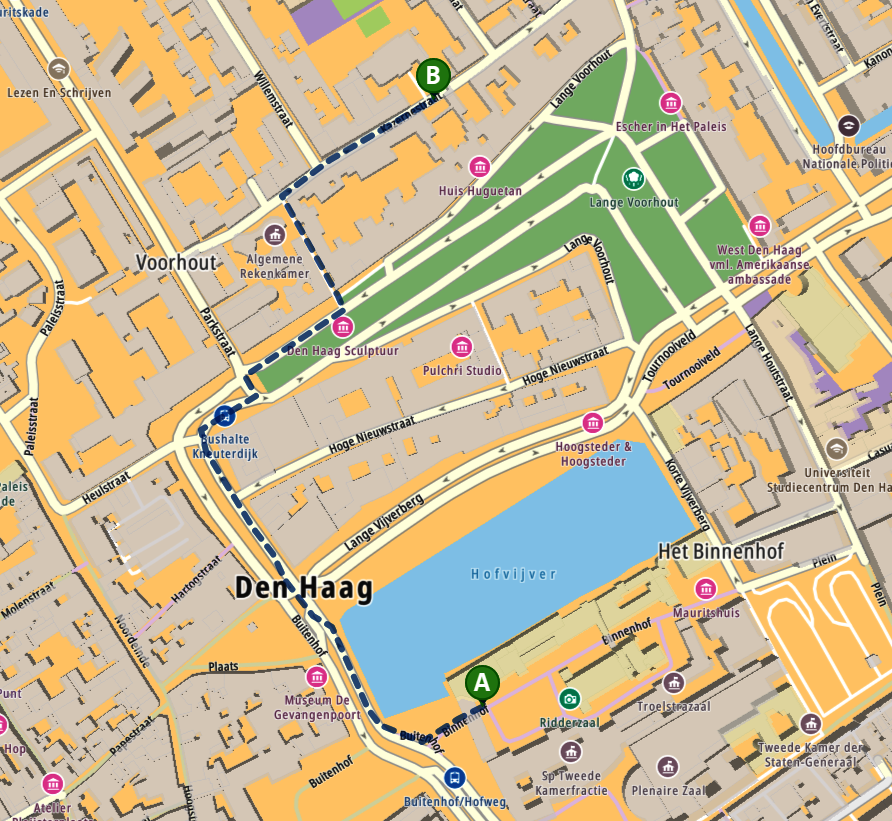 Looproute van het oude adres naar het nieuwe adres