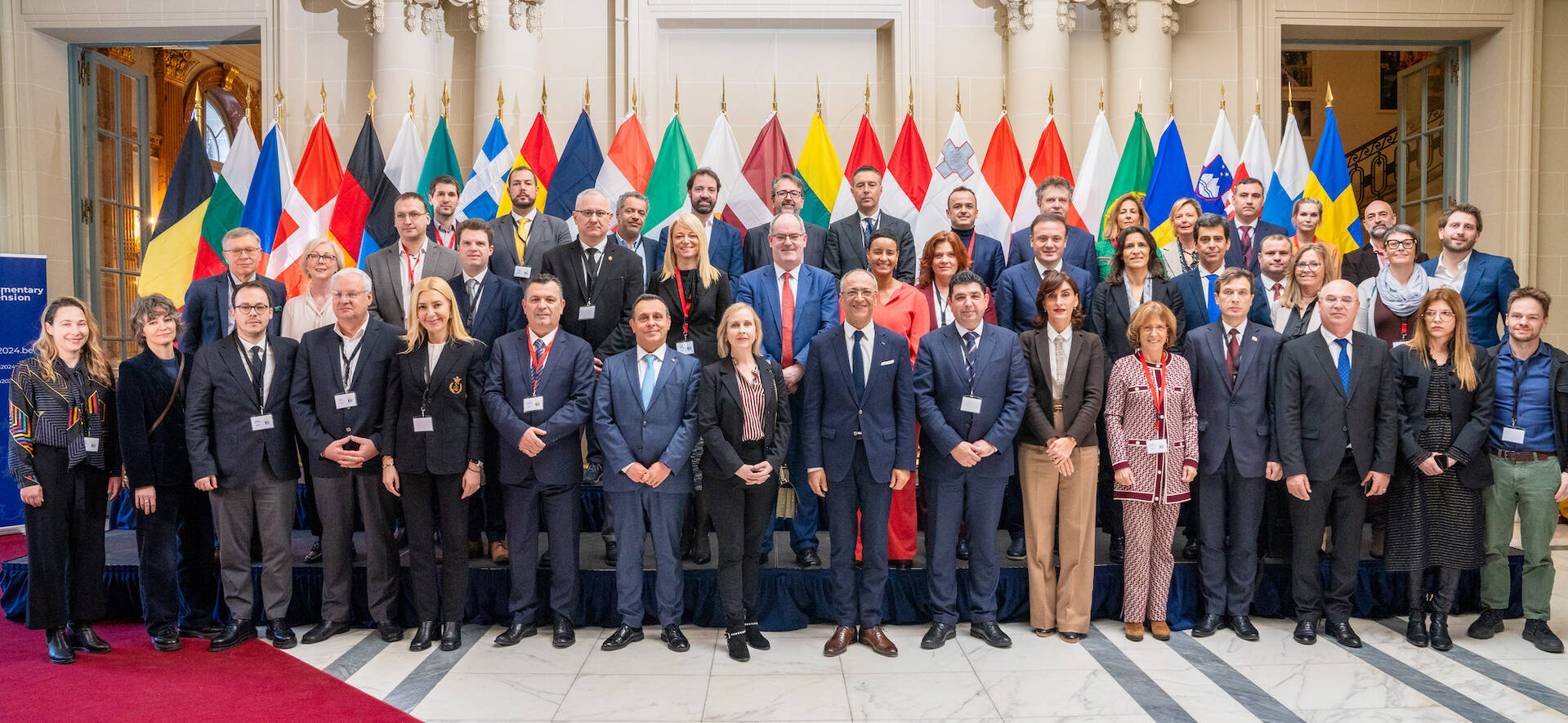 Groepsfoto interparlementaire conferentie Europees stedelijk beleid 21 en 22 januari 2024